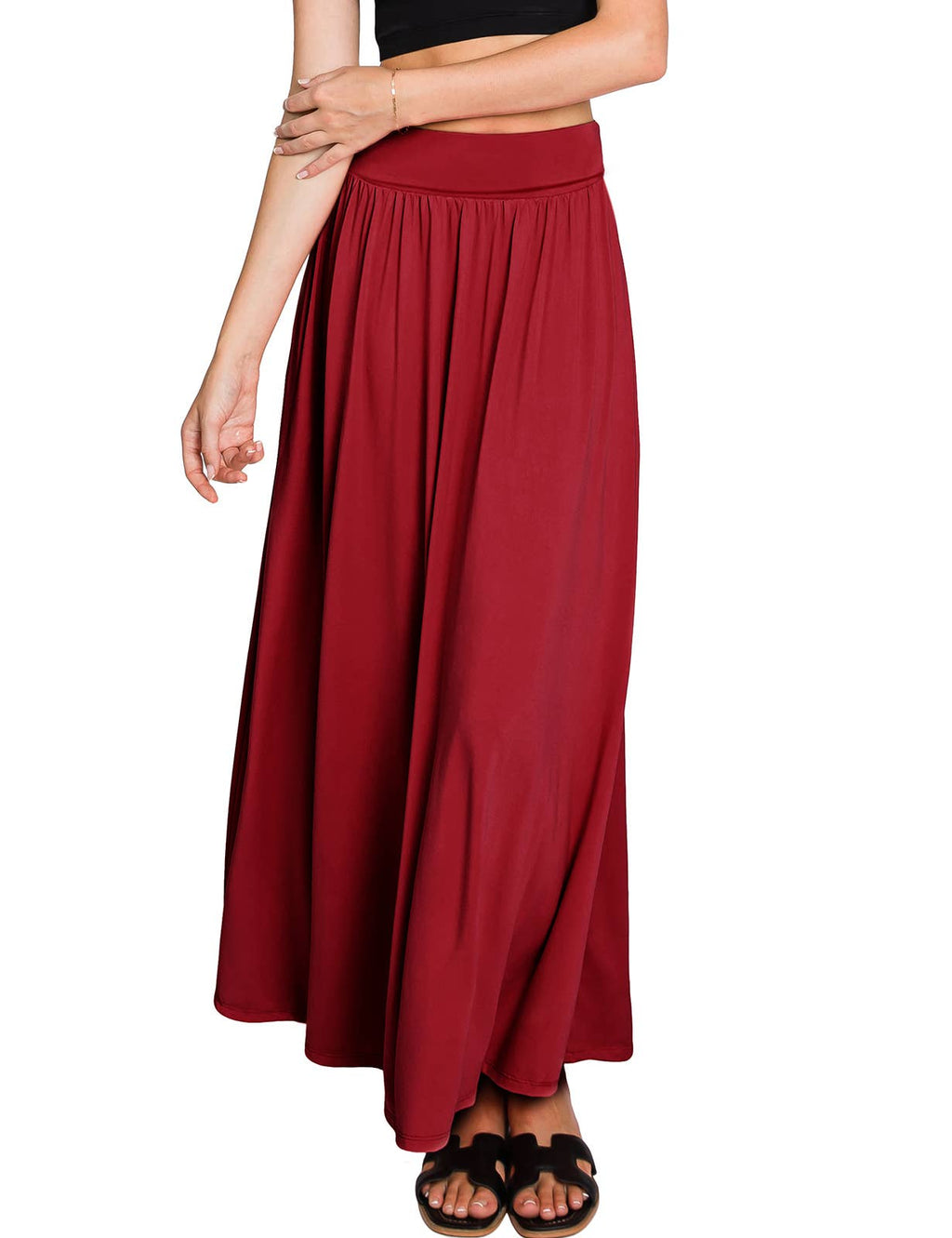 AWBLS089_High Waist Elastic Closure Gather Maxi Skirt: Black / (L) 1