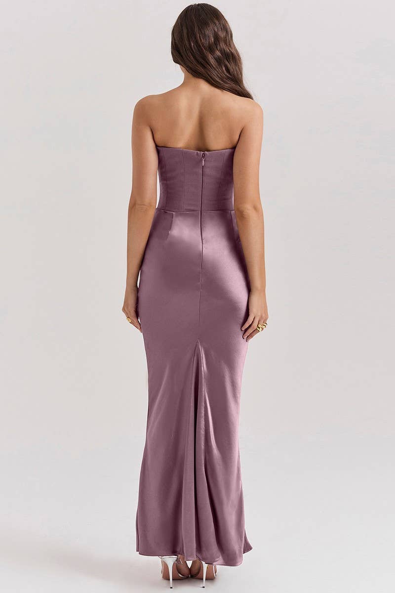 CWDMD5492_STRAPLESS BONED FITTED SOLID COLOR MERMAID DRESS: BLACK / (XL) 1
