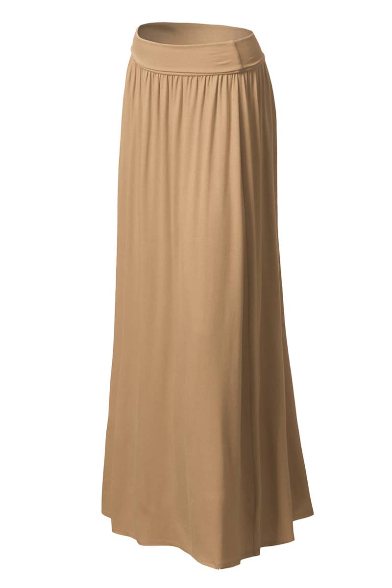 AWBLS089_High Waist Elastic Closure Gather Maxi Skirt: Black / (S) 1