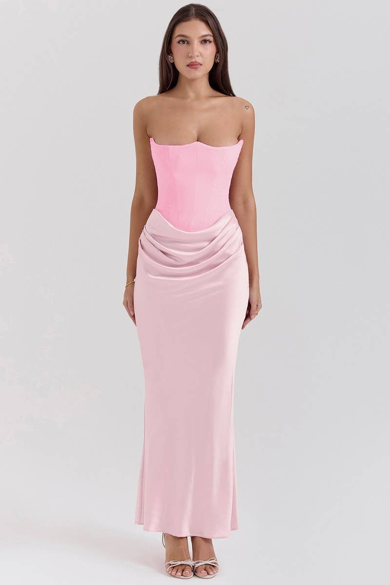 CWDMD5492_STRAPLESS BONED FITTED SOLID COLOR MERMAID DRESS: BLACK / (L) 1
