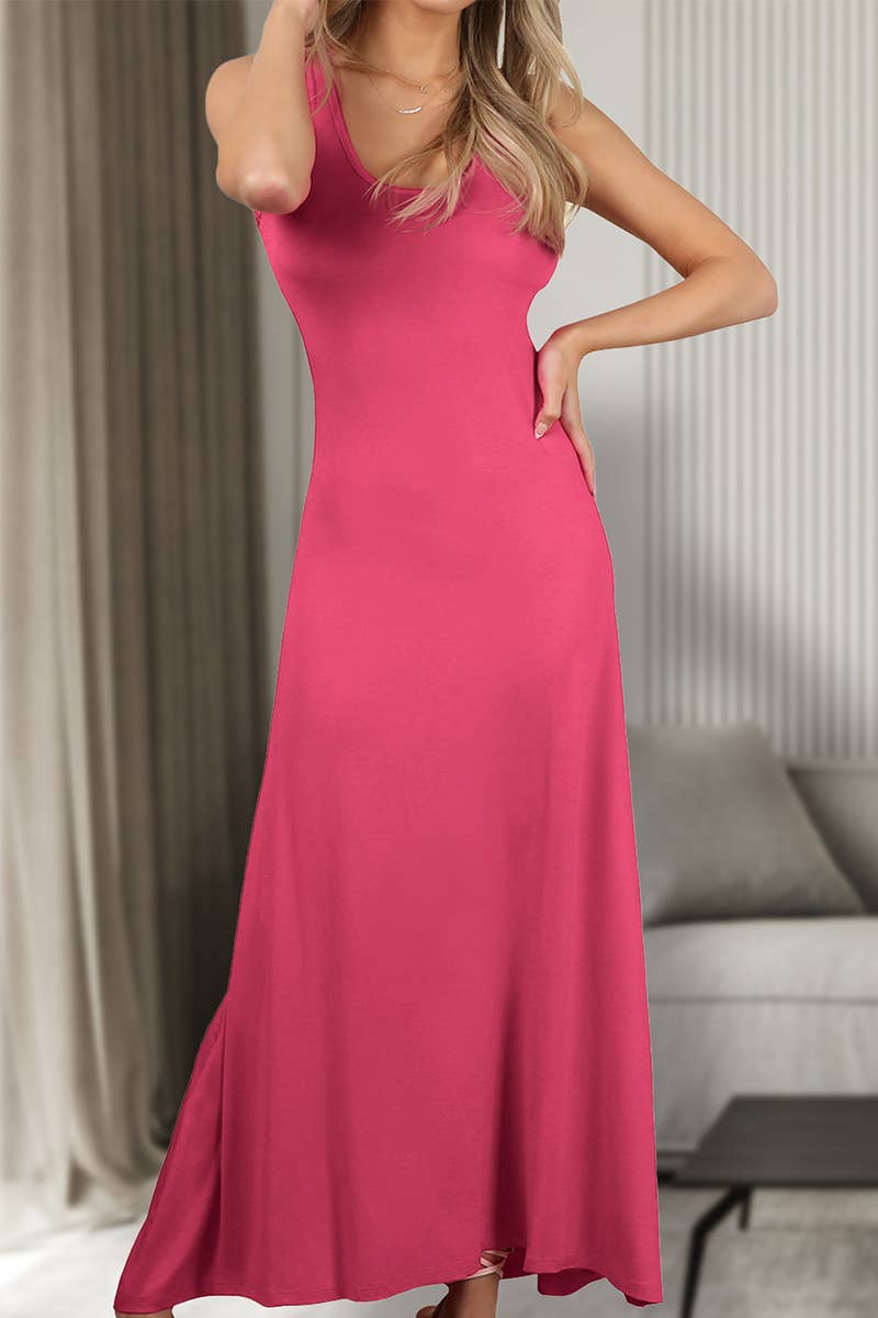 AWDMD281-P_SLEEVELESS TANK TOP STYLE MAXI DRESS: Black / (3X) 1