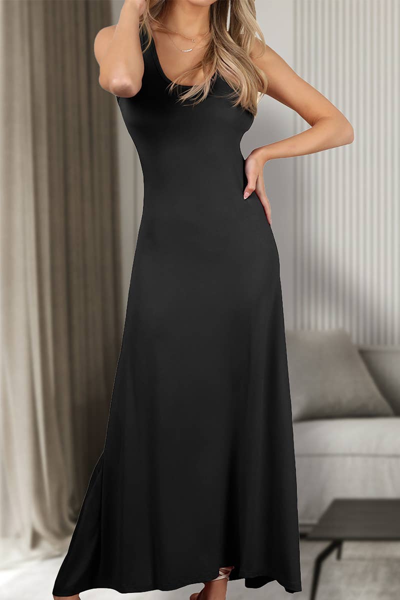 AWDMD281-P_SLEEVELESS TANK TOP STYLE MAXI DRESS: Black / (1X) 1
