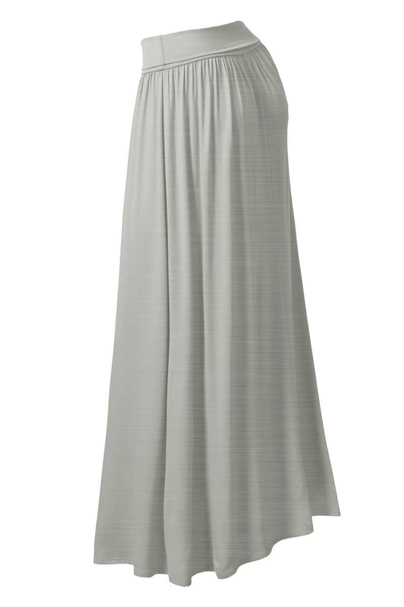 AWBLS089_High Waist Elastic Closure Gather Maxi Skirt: Black / (S) 1