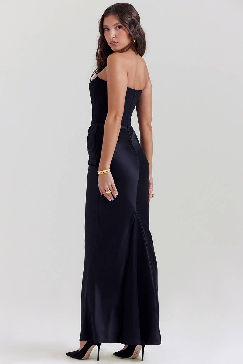 CWDMD5492_STRAPLESS BONED FITTED SOLID COLOR MERMAID DRESS: BLACK / (XL) 1