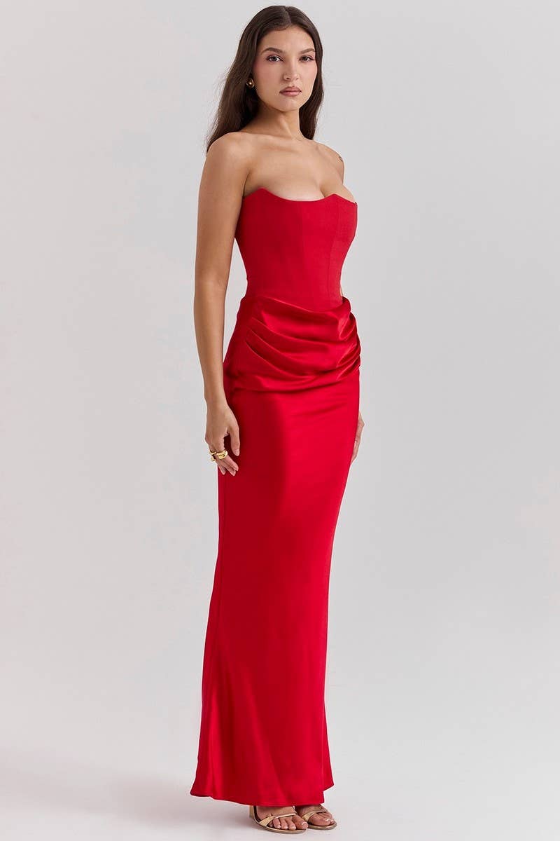 CWDMD5492_STRAPLESS BONED FITTED SOLID COLOR MERMAID DRESS: BLACK / (XL) 1