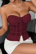 CWTTK00383_FRENCH EMBROIDERED LACE UP BACK CORSET TOP: BURGUNDY / (L) 1