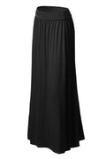 AWBLS089_High Waist Elastic Closure Gather Maxi Skirt: Black / (M) 1