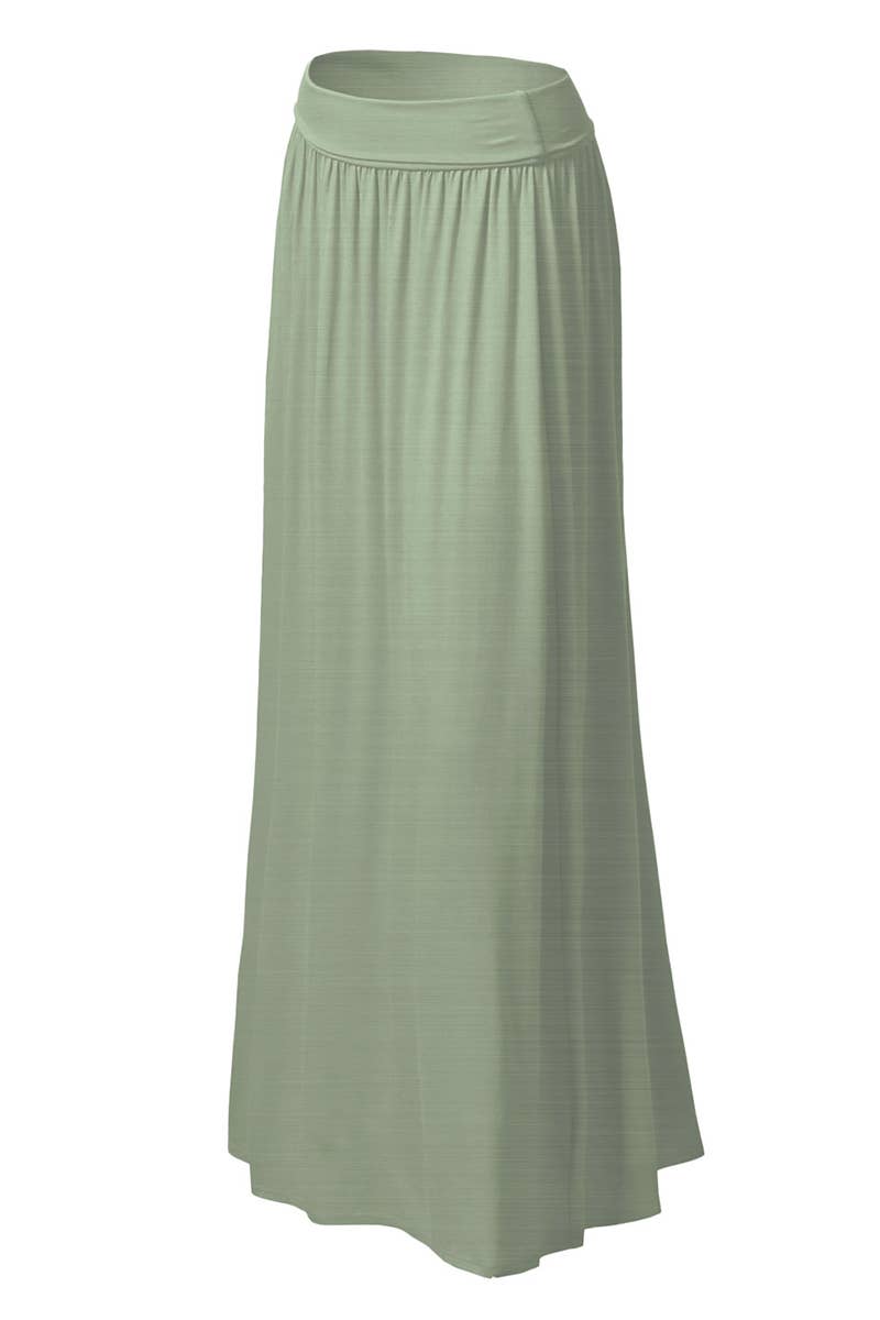 AWBLS089_High Waist Elastic Closure Gather Maxi Skirt: Black / (L) 1