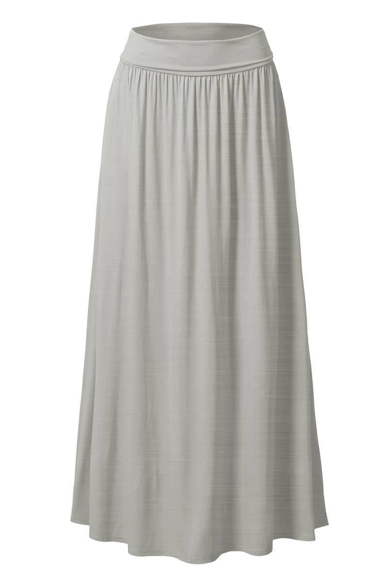 AWBLS089_High Waist Elastic Closure Gather Maxi Skirt: Black / (L) 1
