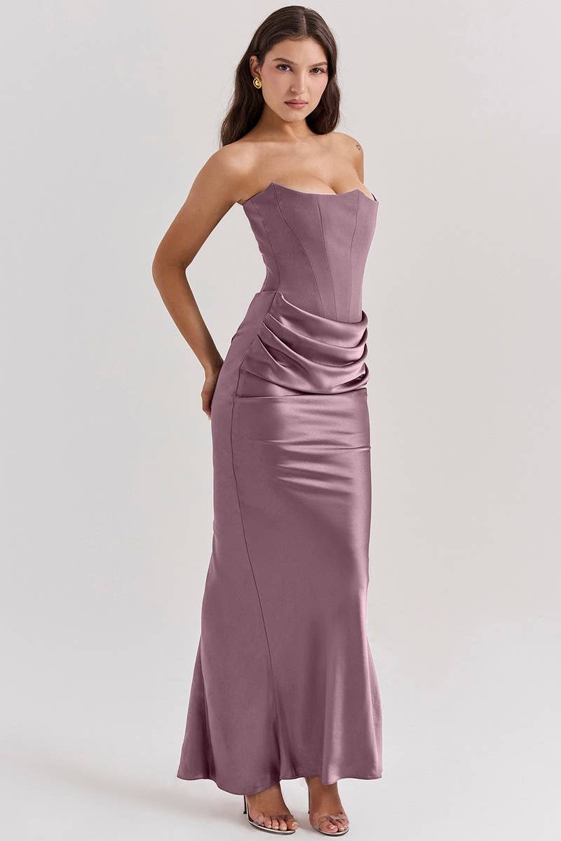 CWDMD5492_STRAPLESS BONED FITTED SOLID COLOR MERMAID DRESS: BLACK / (L) 1