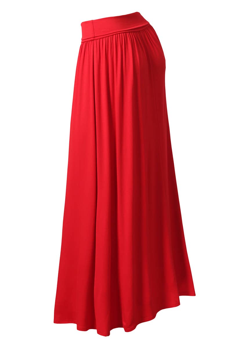 AWBLS089_High Waist Elastic Closure Gather Maxi Skirt: Black / (S) 1