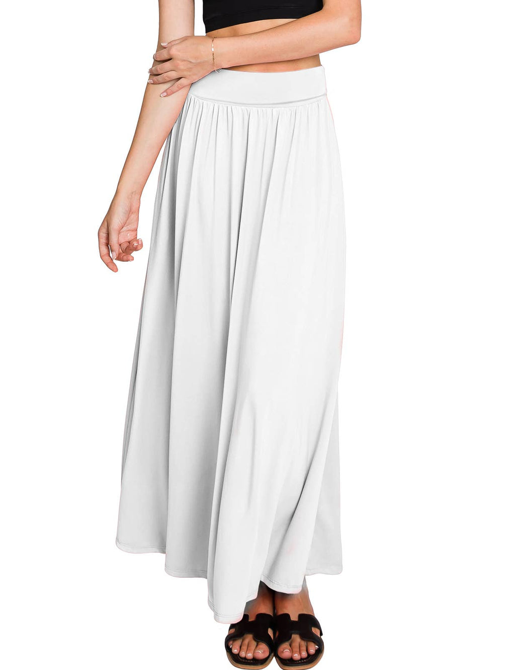 AWBLS089_High Waist Elastic Closure Gather Maxi Skirt: Black / (L) 1