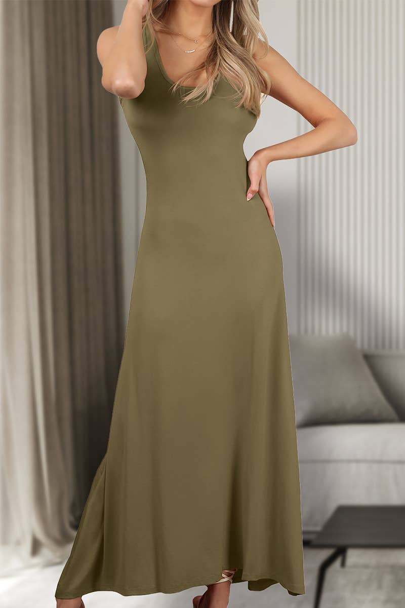 AWDMD281-P_SLEEVELESS TANK TOP STYLE MAXI DRESS: Black / (1X) 1