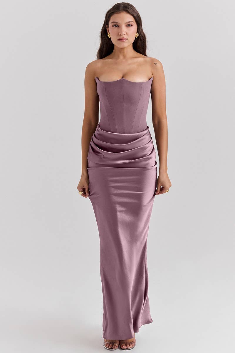 CWDMD5492_STRAPLESS BONED FITTED SOLID COLOR MERMAID DRESS: BLACK / (XL) 1