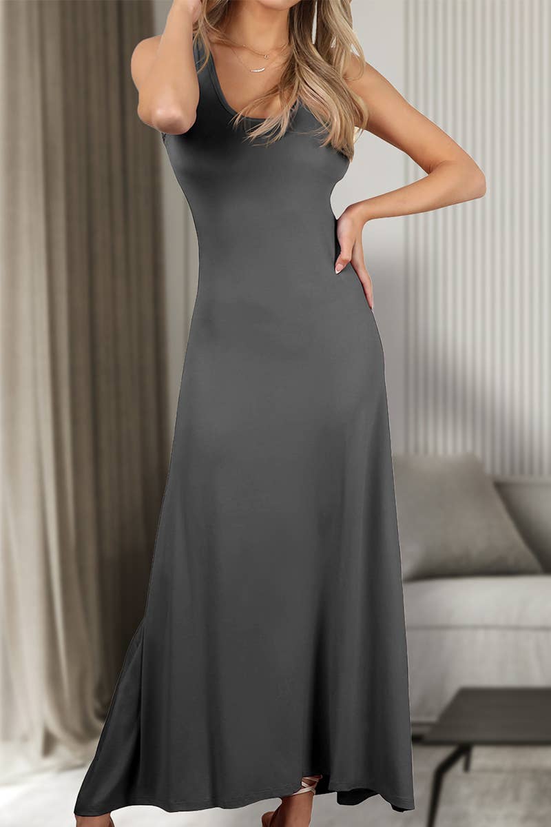 AWDMD281-P_SLEEVELESS TANK TOP STYLE MAXI DRESS: Black / (1X) 1