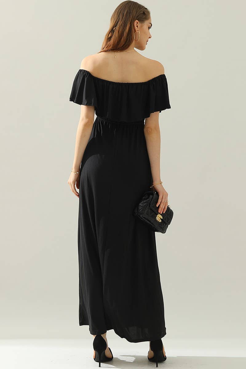 CWDMD818_LAYERED OFF THE SHOULDER MAXI DRESS: BLACK / (L) 1