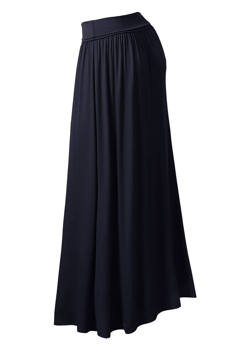 AWBLS089_High Waist Elastic Closure Gather Maxi Skirt: Black / (L) 1