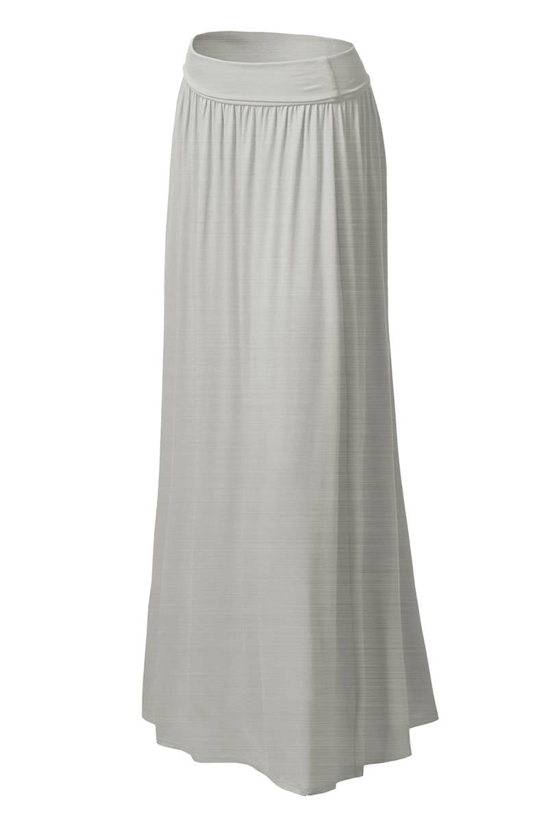 AWBLS089_High Waist Elastic Closure Gather Maxi Skirt: Black / (S) 1