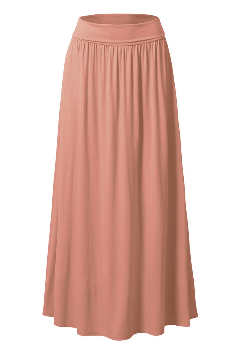 AWBLS089_High Waist Elastic Closure Gather Maxi Skirt: Black / (S) 1