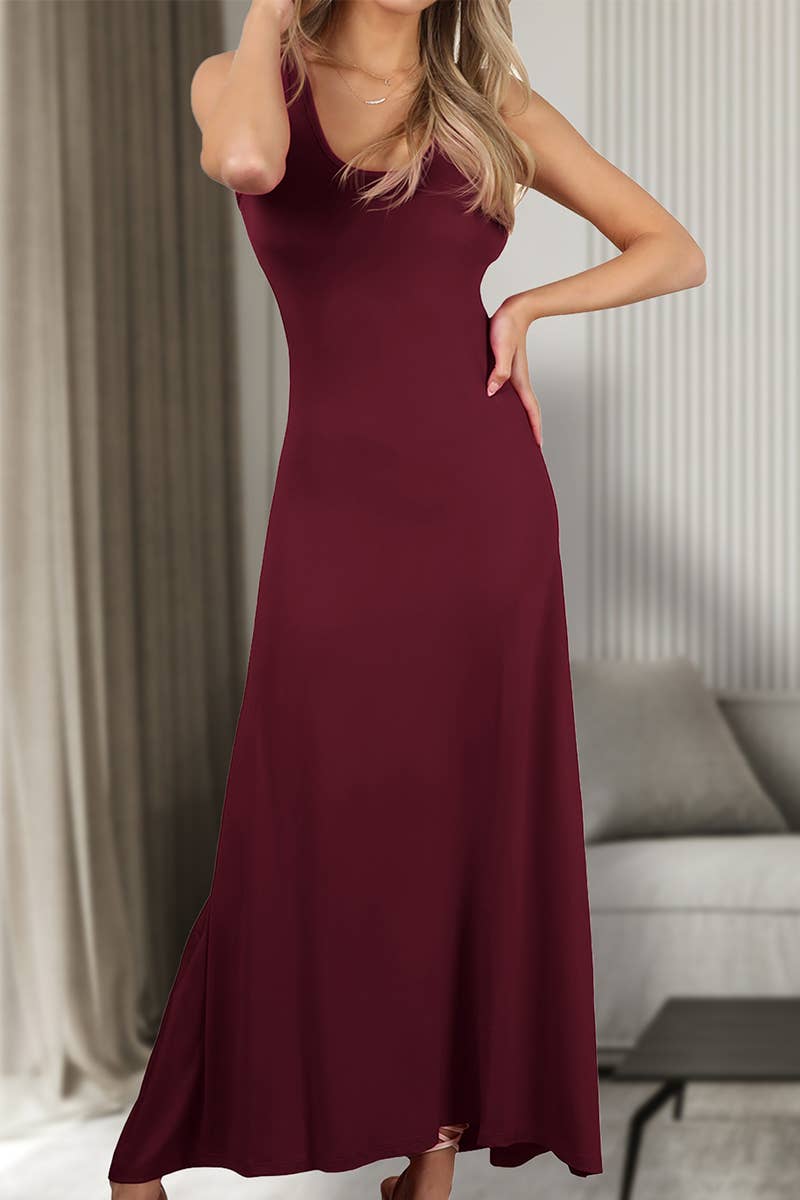 AWDMD281-P_SLEEVELESS TANK TOP STYLE MAXI DRESS: Black / (1X) 1