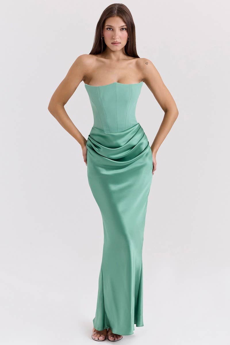 CWDMD5492_STRAPLESS BONED FITTED SOLID COLOR MERMAID DRESS: BLACK / (XL) 1