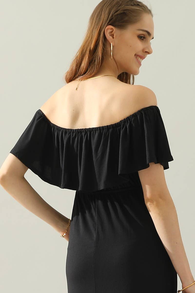 CWDMD818_LAYERED OFF THE SHOULDER MAXI DRESS: BLACK / (L) 1
