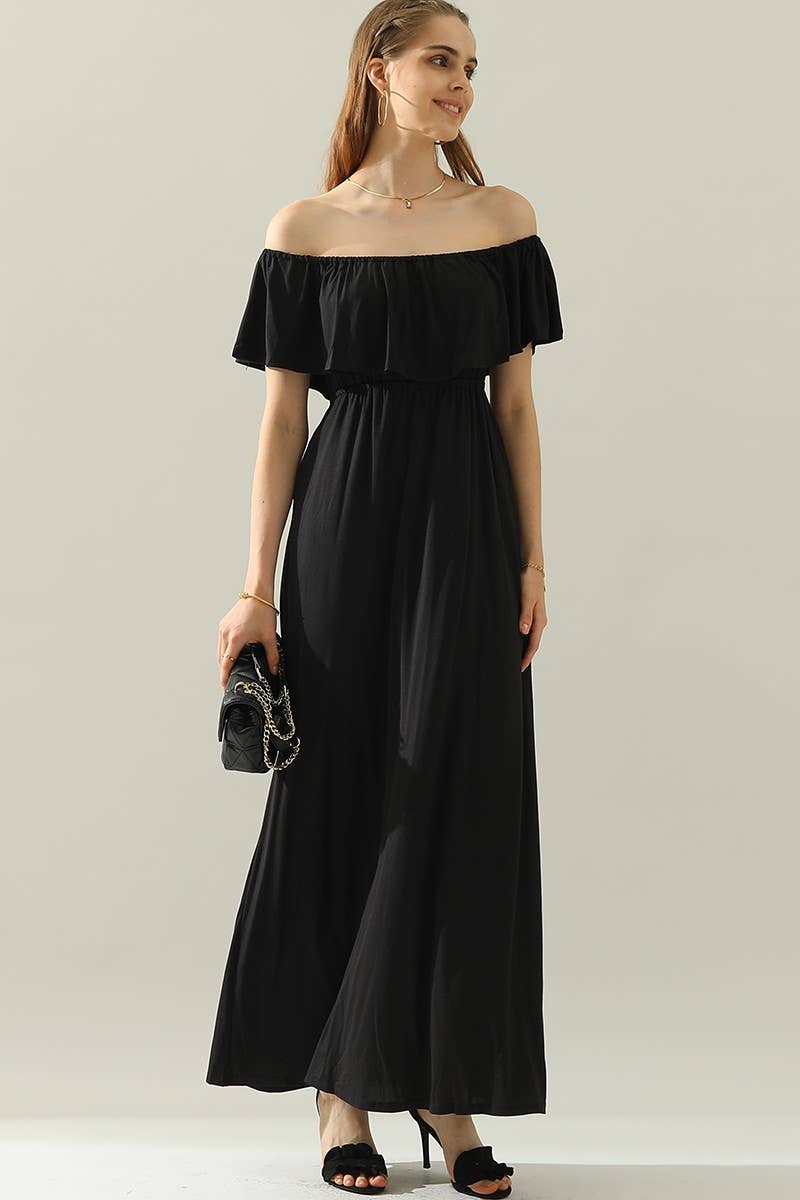 CWDMD818_LAYERED OFF THE SHOULDER MAXI DRESS: BLACK / (XL) 1