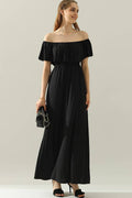 CWDMD818_LAYERED OFF THE SHOULDER MAXI DRESS: BLACK / (L) 1