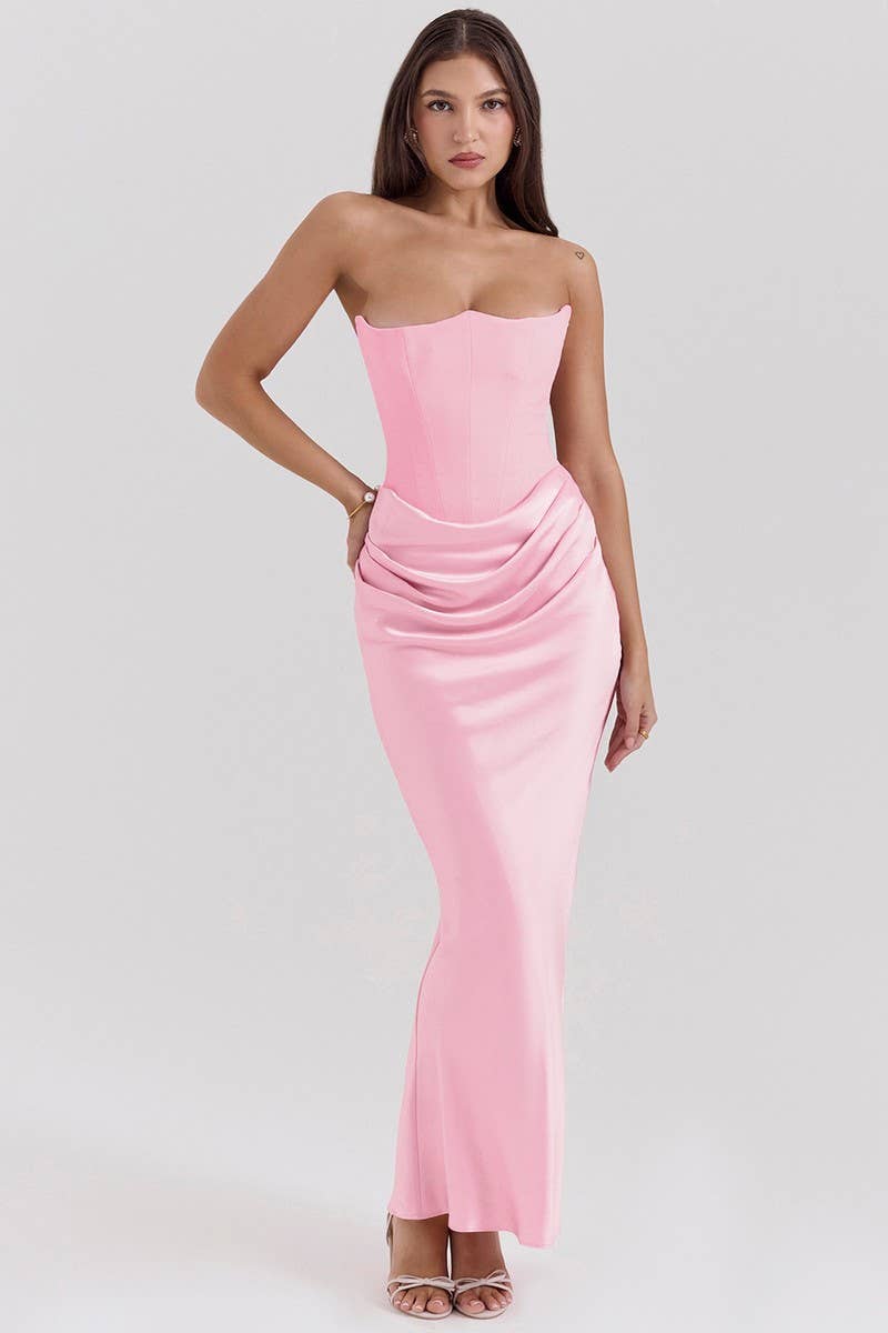 CWDMD5492_STRAPLESS BONED FITTED SOLID COLOR MERMAID DRESS: BLACK / (M) 1