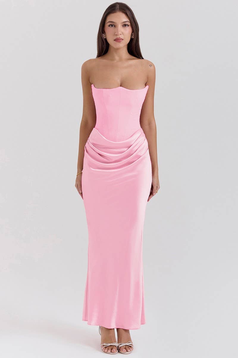 CWDMD5492_STRAPLESS BONED FITTED SOLID COLOR MERMAID DRESS: BLACK / (S) 1