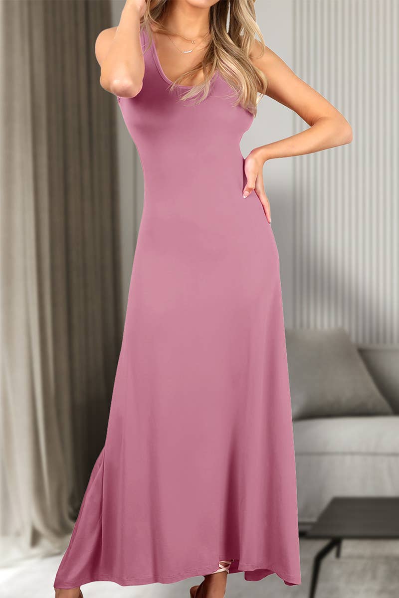 AWDMD281-P_SLEEVELESS TANK TOP STYLE MAXI DRESS: Black / (3X) 1