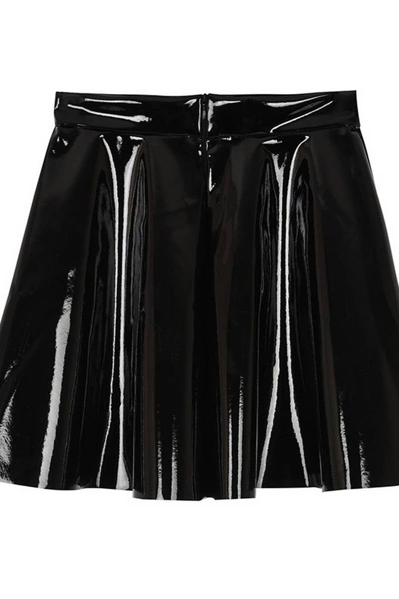 CWBSS00150_GOTHIC SHINY PU HIGH-WAIST MINI SKIRT: BLACK / (S) 1
