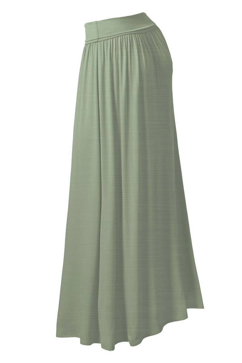 AWBLS089_High Waist Elastic Closure Gather Maxi Skirt: Black / (M) 1