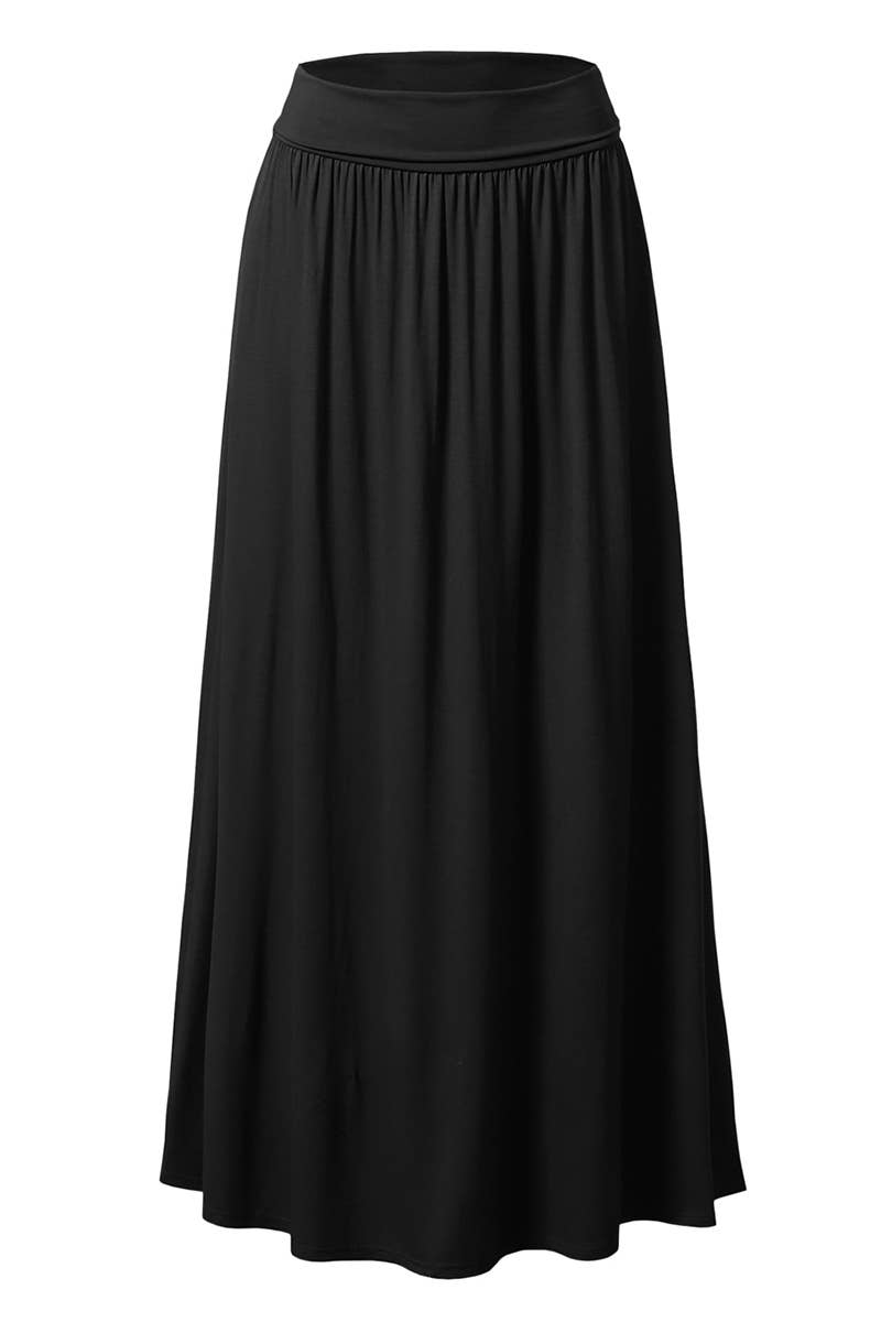AWBLS089_High Waist Elastic Closure Gather Maxi Skirt: Black / (L) 1