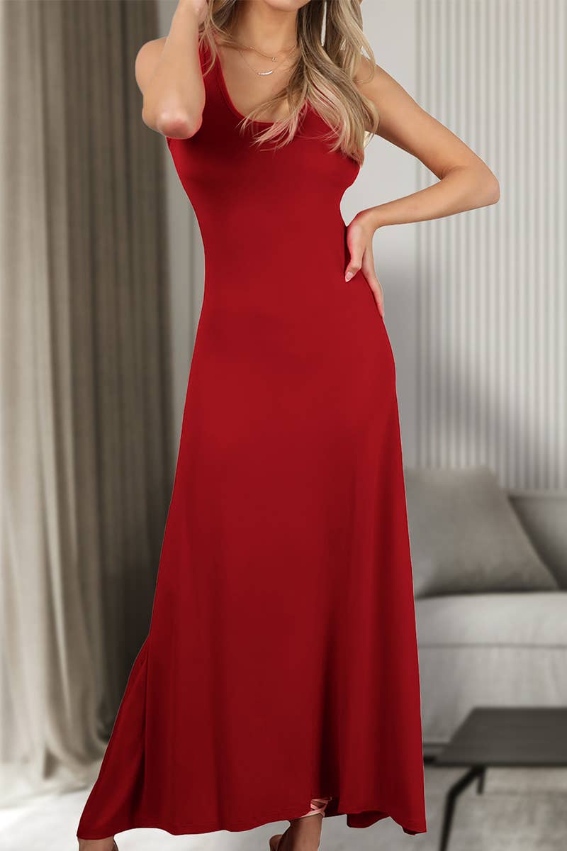 AWDMD281-P_SLEEVELESS TANK TOP STYLE MAXI DRESS: Black / (1X) 1