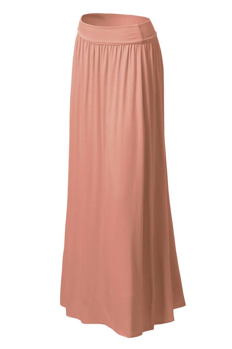 AWBLS089_High Waist Elastic Closure Gather Maxi Skirt: Black / (S) 1