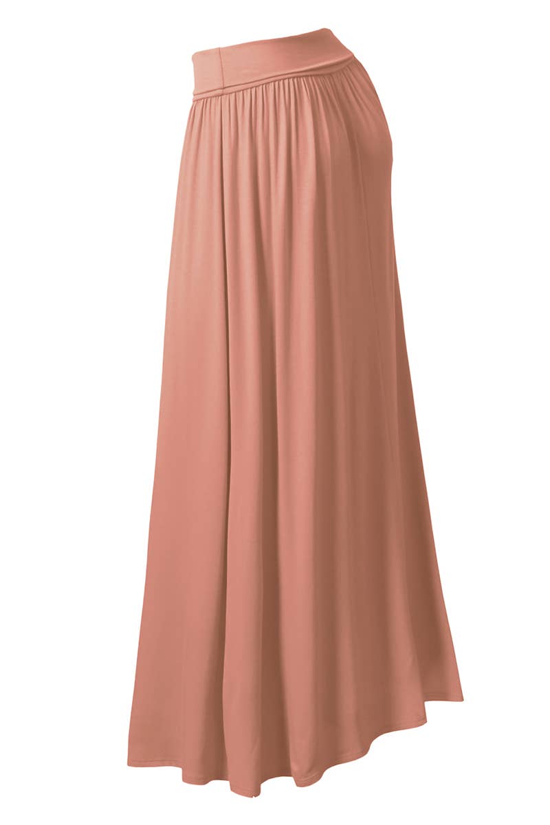 AWBLS089_High Waist Elastic Closure Gather Maxi Skirt: Black / (S) 1
