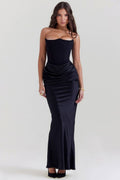 CWDMD5492_STRAPLESS BONED FITTED SOLID COLOR MERMAID DRESS: BLACK / (M) 1