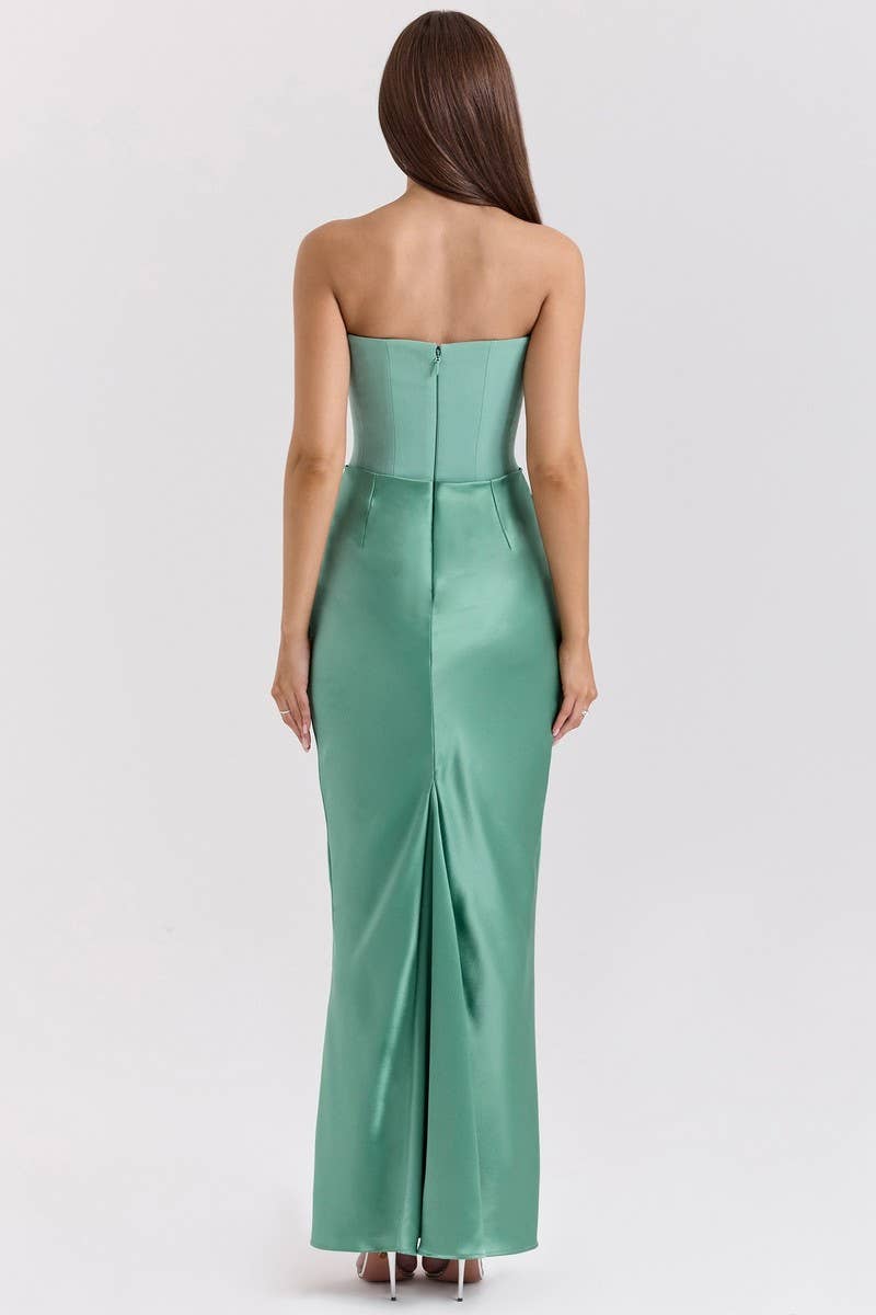 CWDMD5492_STRAPLESS BONED FITTED SOLID COLOR MERMAID DRESS: BLACK / (L) 1