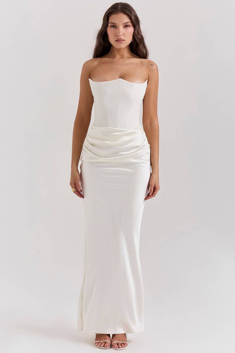 CWDMD5492_STRAPLESS BONED FITTED SOLID COLOR MERMAID DRESS: BLACK / (XL) 1