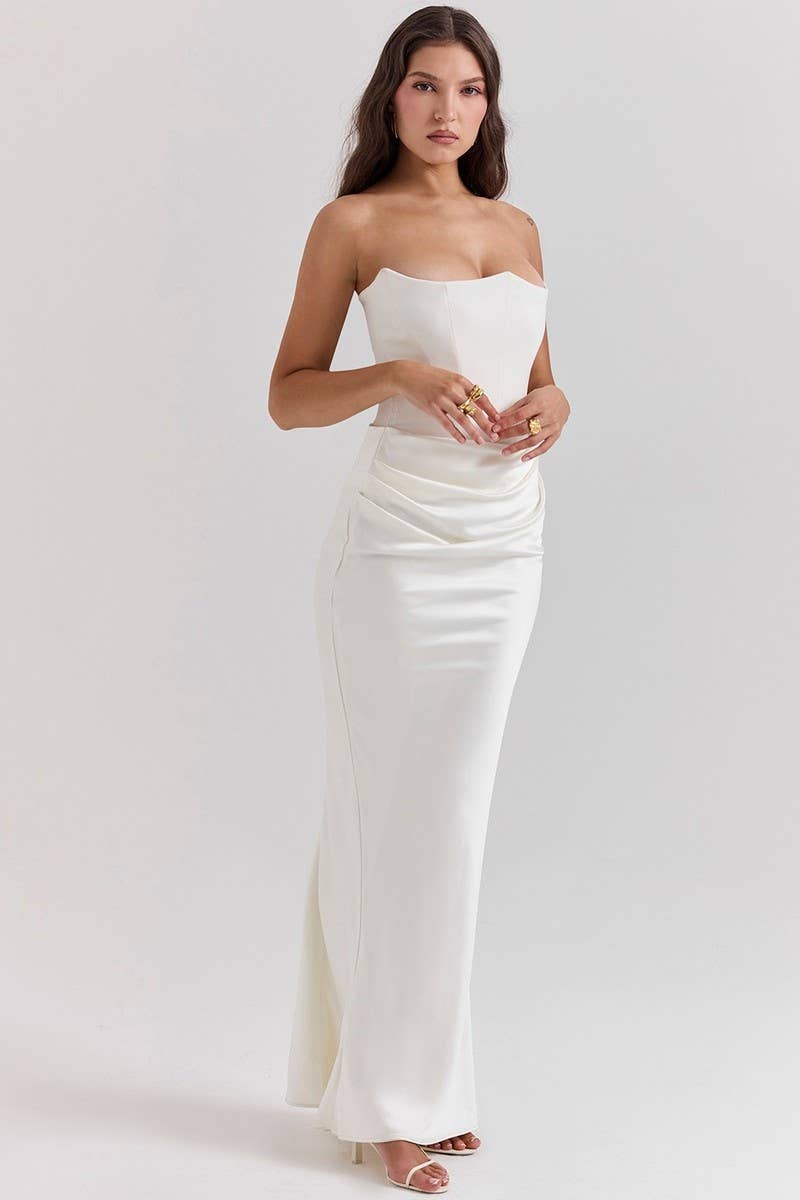 CWDMD5492_STRAPLESS BONED FITTED SOLID COLOR MERMAID DRESS: BLACK / (S) 1