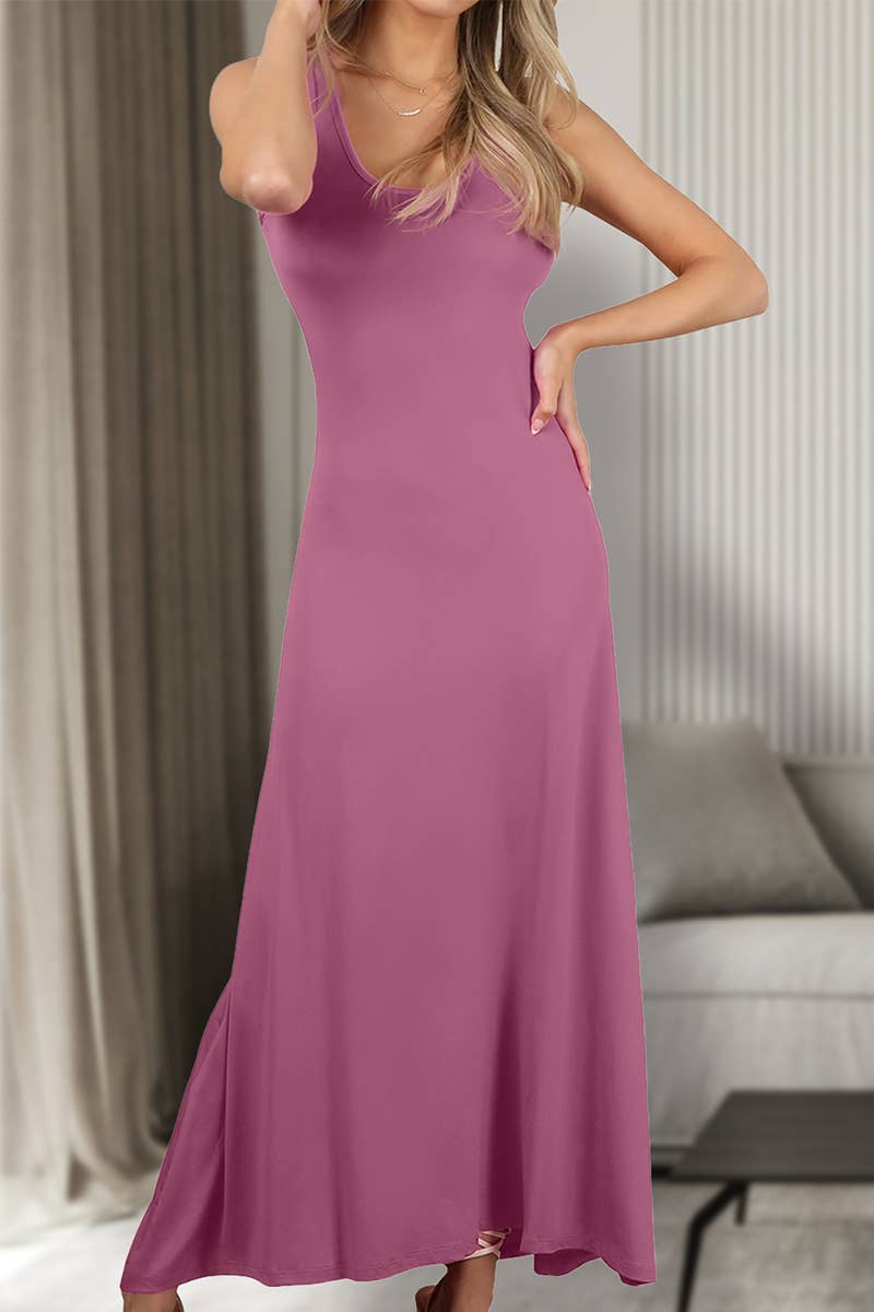 AWDMD281-P_SLEEVELESS TANK TOP STYLE MAXI DRESS: Black / (3X) 1