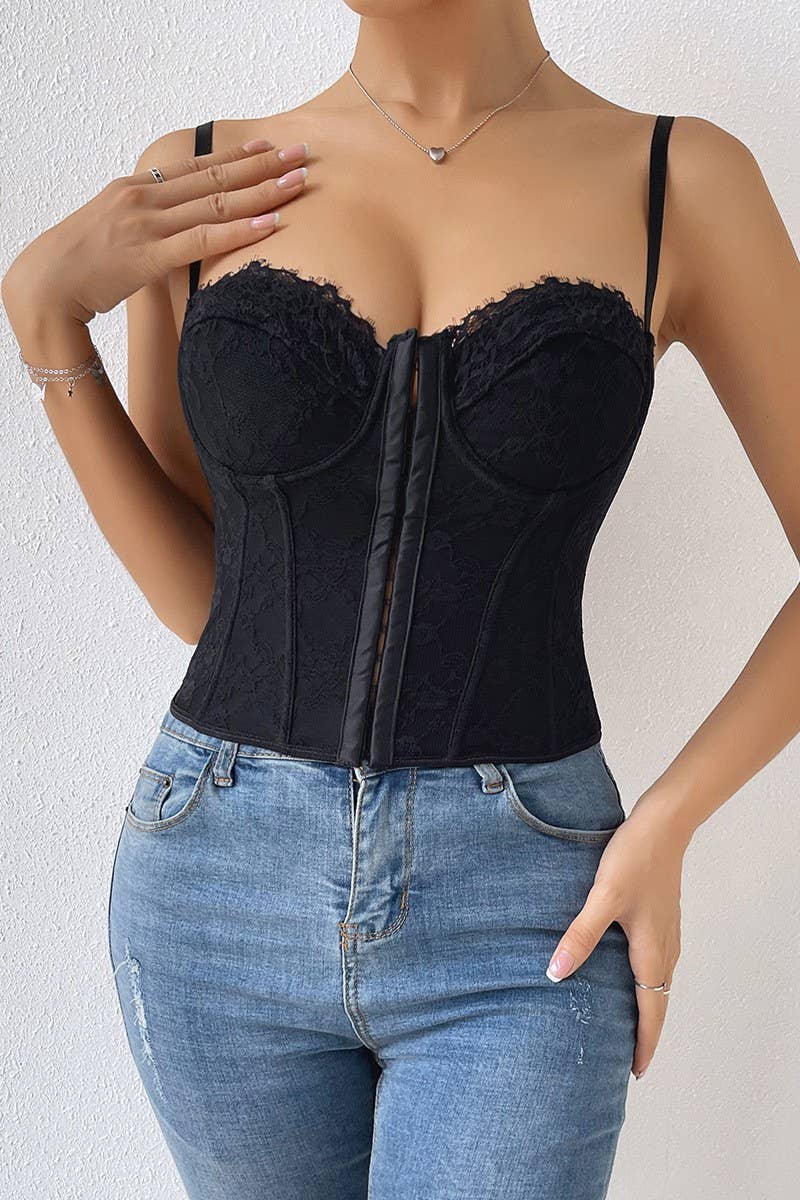 CWTHT00065_SOLID LACE UNDERWIRE CORSET CAMI TOP: BLACK / (M) 1