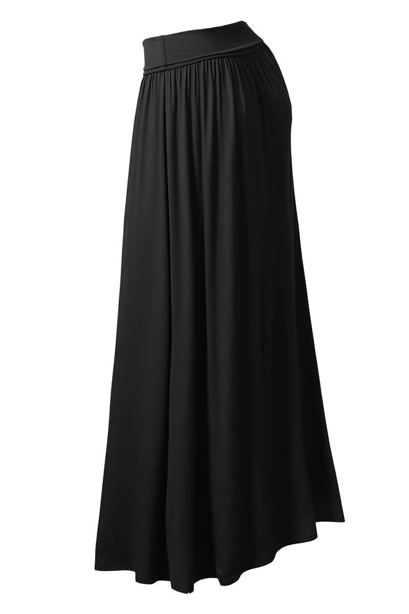 AWBLS089_High Waist Elastic Closure Gather Maxi Skirt: Black / (L) 1