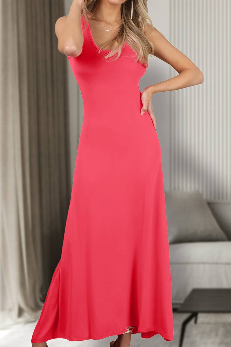 AWDMD281-P_SLEEVELESS TANK TOP STYLE MAXI DRESS: Black / (1X) 1
