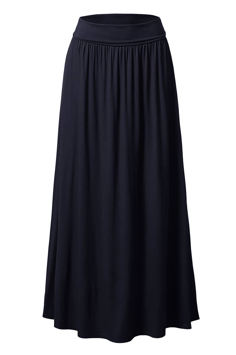 AWBLS089_High Waist Elastic Closure Gather Maxi Skirt: Black / (L) 1